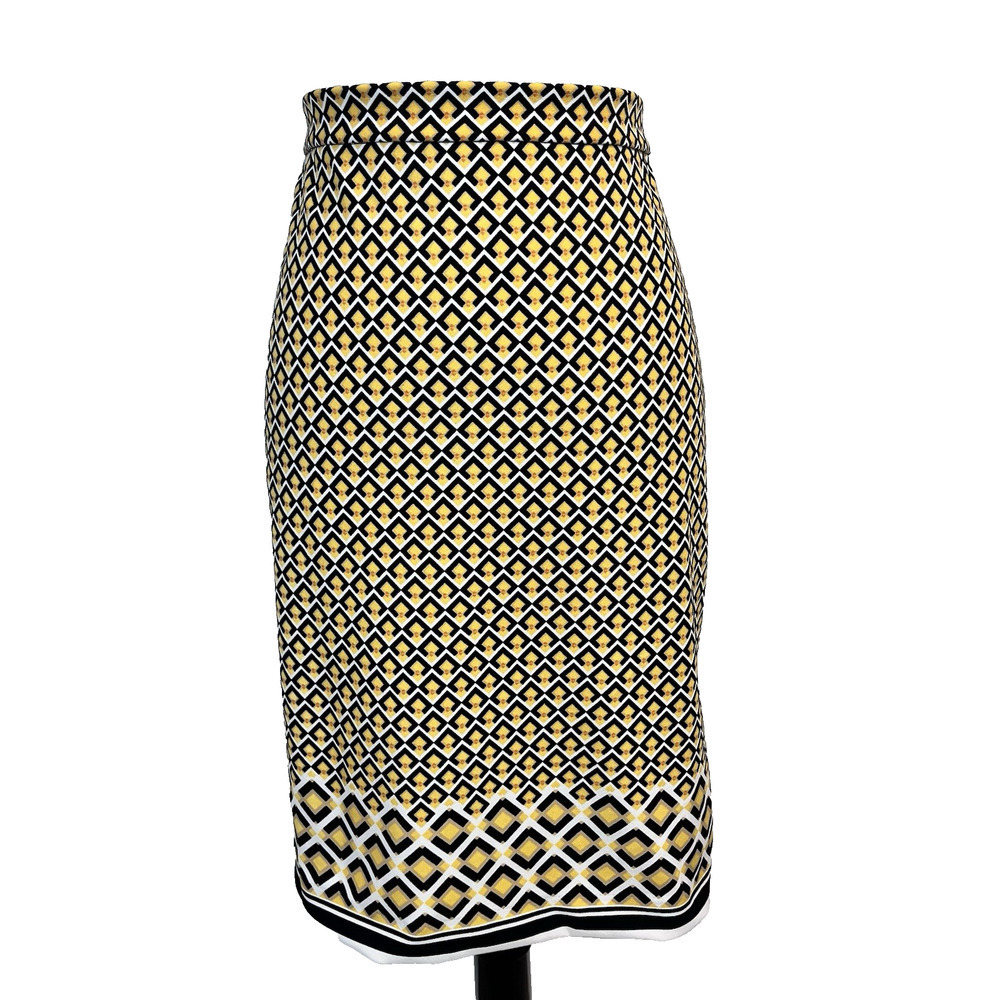 Banana Republic Skirt size 10 Yellow Black Diamonds Straight Knee Stretch Career